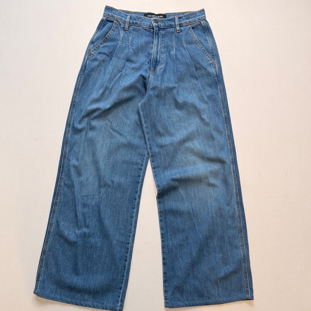Veronica Beard Mia Wide Leg Trouser Jeans 28 High Rise Blue Pleated Capsule - Picture 2 of 13
